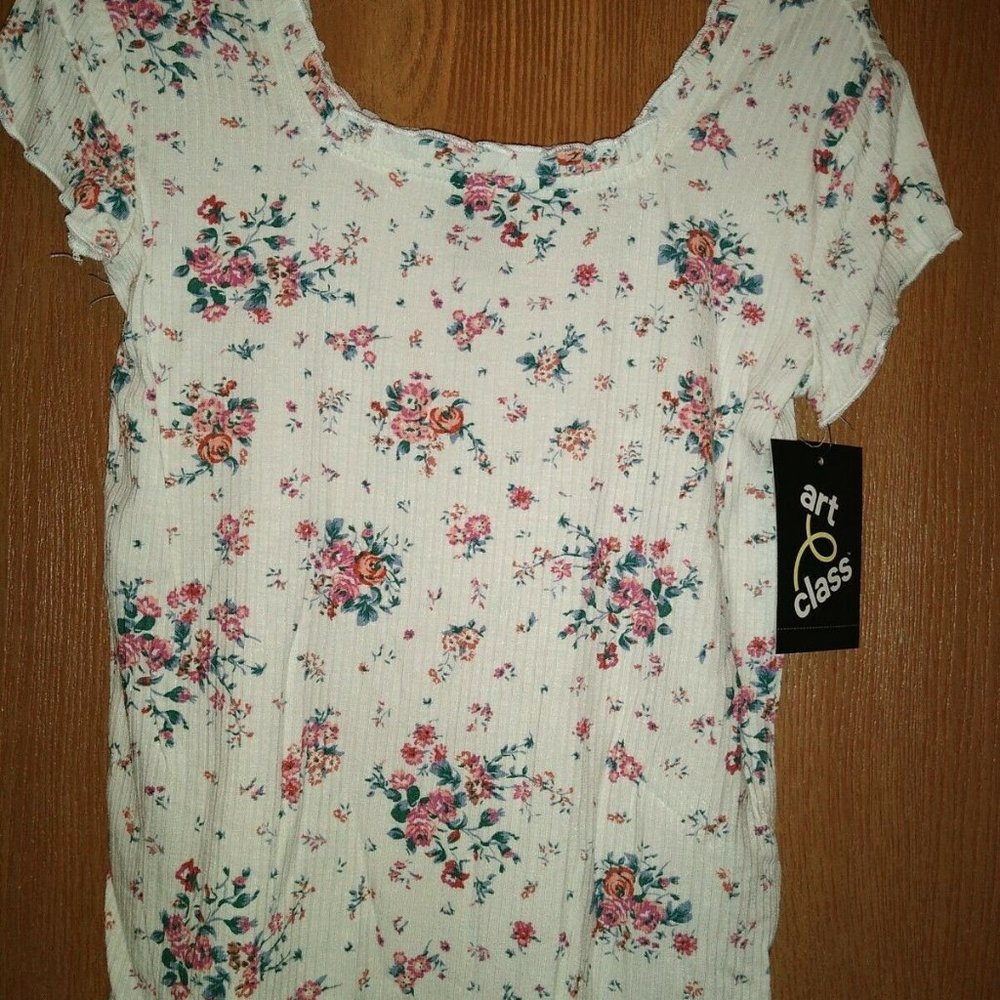 Art Class Girls Floral And White Top
